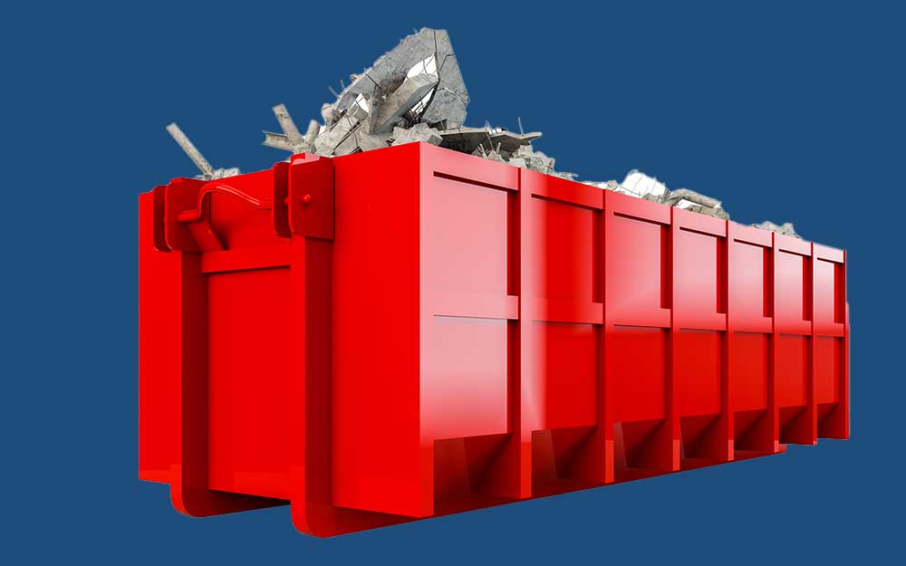 Roter Schuttcontainer, Vorderansicht,